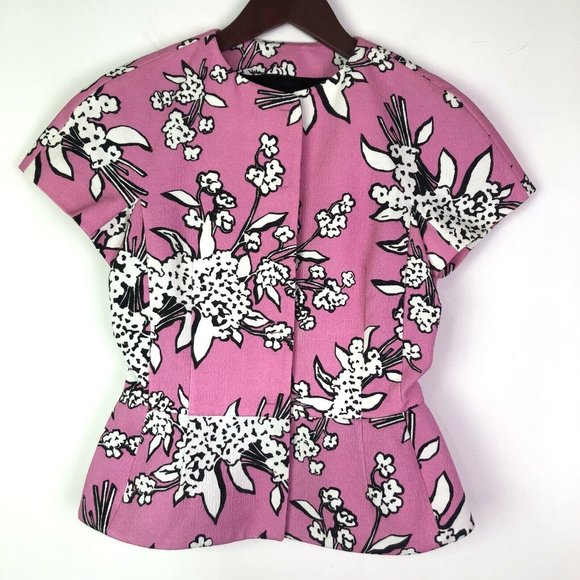RED Valentino Tops - Red Valentino Pink Floral Peplum Structured Top Womens Size 38 US 0 Short Sleeve